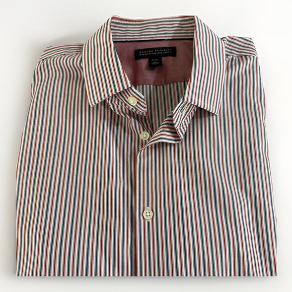Mens Banana Large Republic Non Iron Tailored Slim Fit Red Stripe Button Up Shirt - Picture 1 of 6